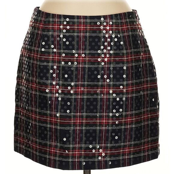 Vintage Y2K Express Sequin Plaid Mini Skirt Wool Dark Academia Clueless Size 7/8 - Picture 5 of 10
